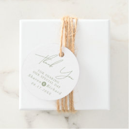 Etiquetas Para Lembrancinhas Caligrafia verde Sage Obrigado casamento