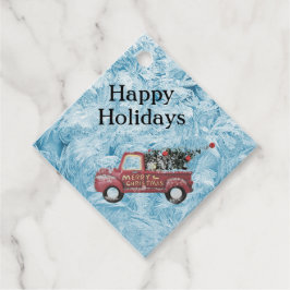 Etiquetas Para Lembrancinhas caminhão de colheita vermelho sobre fundo azul com