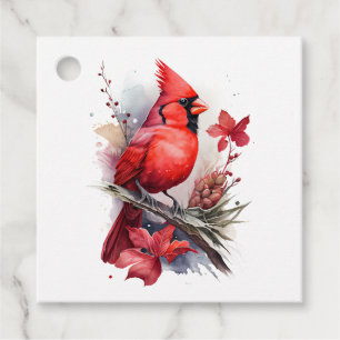 Etiquetas Para Lembrancinhas Cardinal Vermelho de Aquarela de Inverno
