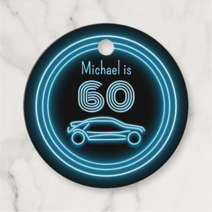 Etiquetas Para Lembrancinhas Carro preto e ciano de corrida dos anos 80