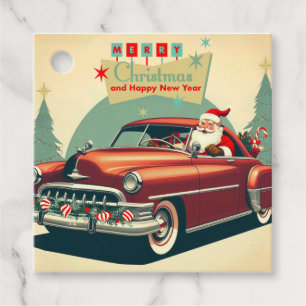 Etiquetas Para Lembrancinhas Carro vermelho antigo & Papai Noel