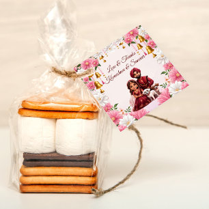 Etiquetas Para Lembrancinhas Casal de noiva indiana com cães, favor de caricatu