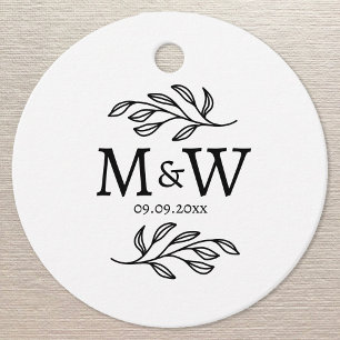Etiquetas Para Lembrancinhas Casal Monograma Data de Casamento Elegante Botânic