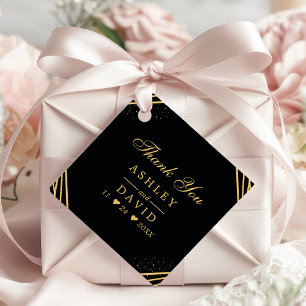 Etiquetas Para Lembrancinhas Casamento Abstrato Geométrico Preto e Dourado