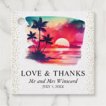 Casamento ao pôr do sol em ilha tropical com aquar