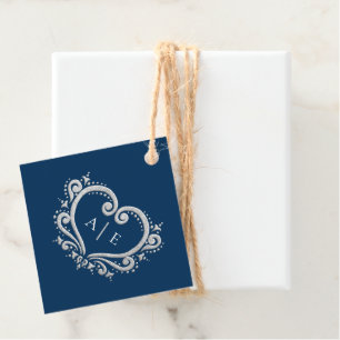 Etiquetas Para Lembrancinhas Casamento azul escuro do coração decorativo de p