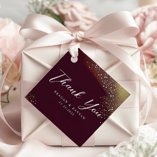 Etiquetas Para Lembrancinhas Casamento Burgundy e Dourado Brilho Agradecimento