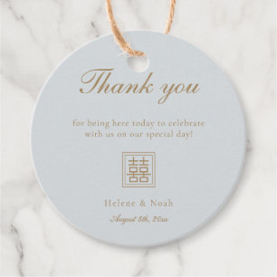 Etiquetas Para Lembrancinhas Casamento Chinês Dourado e Azul Minimalista