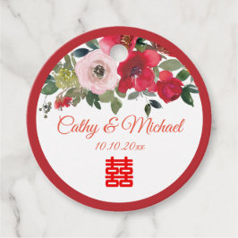 Etiquetas Para Lembrancinhas Casamento chinês moderno floral aquarela rosa verm
