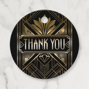 Etiquetas Para Lembrancinhas Casamento com Arte Deco Glam Preta e Dourada