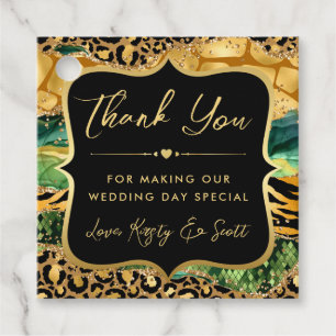 Etiquetas Para Lembrancinhas Casamento com Estampa de Leopardo em Ágata Dourada