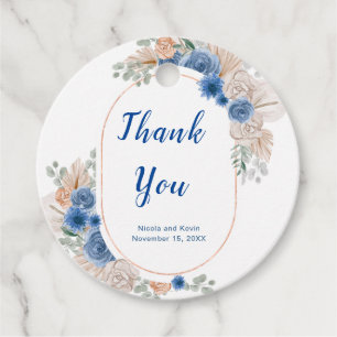 Etiquetas Para Lembrancinhas Casamento com Grama de Pampas Azul Boho
