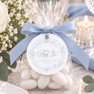 Etiquetas Para Lembrancinhas Casamento com Grinalda Floral Azul Clássico Vintag