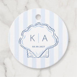 Etiquetas Para Lembrancinhas Casamento com Monograma de Concha Azul e Branco De