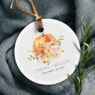 Etiquetas Para Lembrancinhas Casamento de Abóbora de Outono Floral Laranja Ele