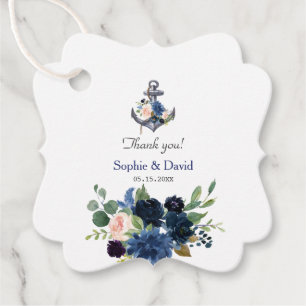 Etiquetas Para Lembrancinhas Casamento de Âncora Floral Azul, Cor-de-Rosa Náu