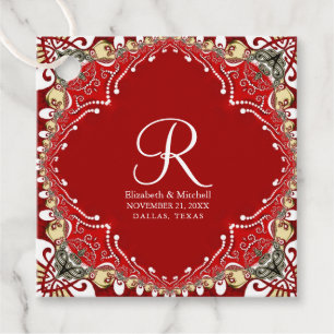Etiquetas Para Lembrancinhas Casamento de Batik Monograma da Boêmia Vermelha