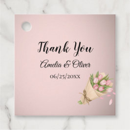 Etiquetas Para Lembrancinhas Casamento de Buquê de Tulipas Rosa Elegante