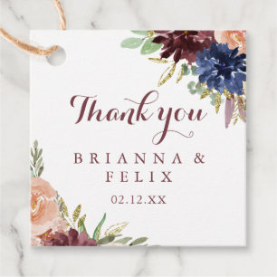 Etiquetas Para Lembrancinhas Casamento de Caligrafia Floral com Folhas Douradas