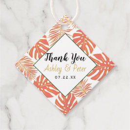 Etiquetas Para Lembrancinhas Casamento de corais e folhas tropicais de ouro Obr