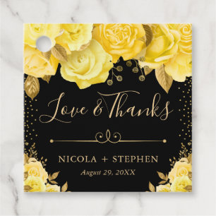 Etiquetas Para Lembrancinhas Casamento de Flores Glam Amarelo e Dourado em Aqua