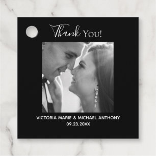 Etiquetas Para Lembrancinhas Casamento de Foto Branco Negro Clássico Elegante 
