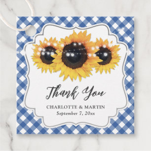 Etiquetas Para Lembrancinhas Casamento de Girassol Azul Gingham Obrigado