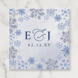 Etiquetas Para Lembrancinhas Casamento de Inverno Flocos de Neve Azul Prata Mon