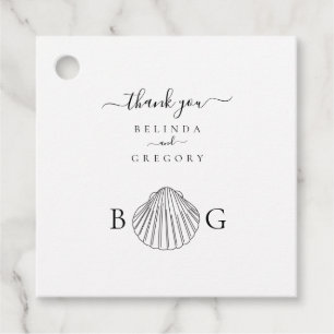 Etiquetas Para Lembrancinhas Casamento de Monograma de Clam Seashell Minimalist