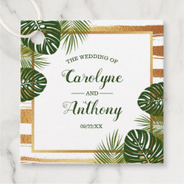 Etiquetas Para Lembrancinhas Casamento de Praia com Folha de Ouro e Palma Verde
