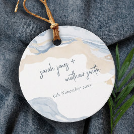 Etiquetas Para Lembrancinhas Casamento de praia costeira de bege azul Elegante 
