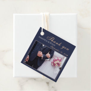 Etiquetas Para Lembrancinhas Casamento de Script de Foto Azul Elegante