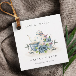 Etiquetas Para Lembrancinhas Casamento de Taça Floral Azul Aqua Azul Elegante