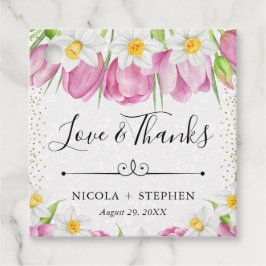 Etiquetas Para Lembrancinhas Casamento de Tulipas e Narcisos Rosa em Aquarela