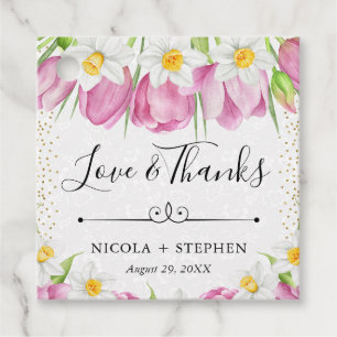 Etiquetas Para Lembrancinhas Casamento de Tulipas e Narcisos Rosa em Aquarela