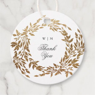 Etiquetas Para Lembrancinhas Casamento Dourado do Monograma Clássico de Wreath
