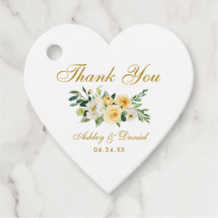 Etiquetas Para Lembrancinhas Casamento Dourado Floral Amarelo Obrigado Coração