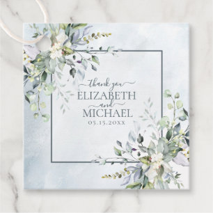 Etiquetas Para Lembrancinhas Casamento Dusty Blue Botanical Greenery Watercolor