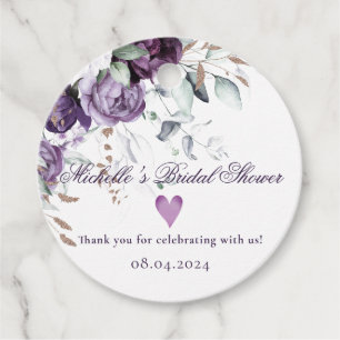 Etiquetas Para Lembrancinhas Casamento Elegante De Coração Floral Roxo
