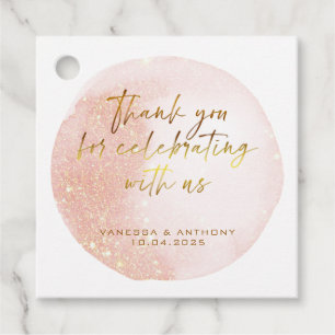 Etiquetas Para Lembrancinhas Casamento em forma de aquarela Dourada rosa modern