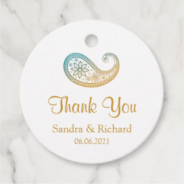 Etiquetas Para Lembrancinhas Casamento entre Teal e Dourada Paisley Indian Obri