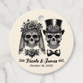 Etiquetas Para Lembrancinhas Casamento Esqueleto Vintage Preto e Dourado Creme 