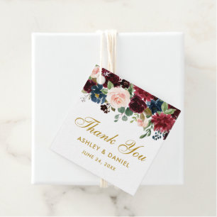 Etiquetas Para Lembrancinhas Casamento Floral Azul Burgundy Dourado Obrigado