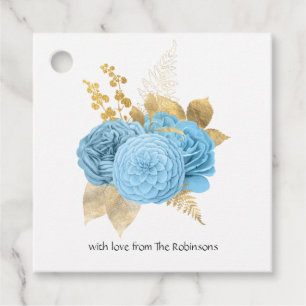 Etiquetas Para Lembrancinhas Casamento Floral Azul Pastel e Dourado