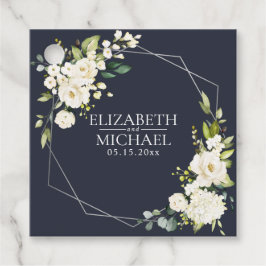 Etiquetas Para Lembrancinhas Casamento Floral Branco Azul Marinho Geométrico