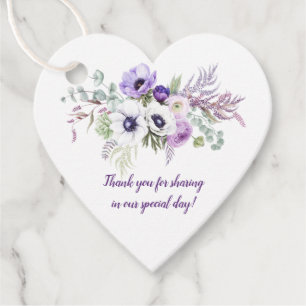 Etiquetas Para Lembrancinhas Casamento Floral Branco com Lavanda Roxo em Forma 