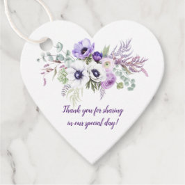 Etiquetas Para Lembrancinhas Casamento Floral Branco com Lavanda Roxo em Forma 