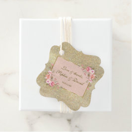 Etiquetas Para Lembrancinhas Casamento Floral com Brilho Dourado Espelhado