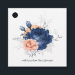 Etiquetas Para Lembrancinhas Casamento Floral Coral, Azul Marinho e Prata<br><div class="desc">Coral - etiquetas de favor floral em aquarela de pêssego rústico e azul marinho com folhagem prateada em fólio falso e padrão de abelha caprichosa no verso.</div>