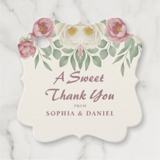 Etiquetas Para Lembrancinhas Casamento Floral de Peônia Rosa Elegante e Empolvi